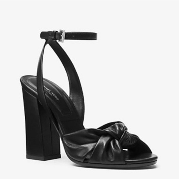 Michael Kors Collection Gabrielle Runway Black Leather Heeled Sandal Size 10.5